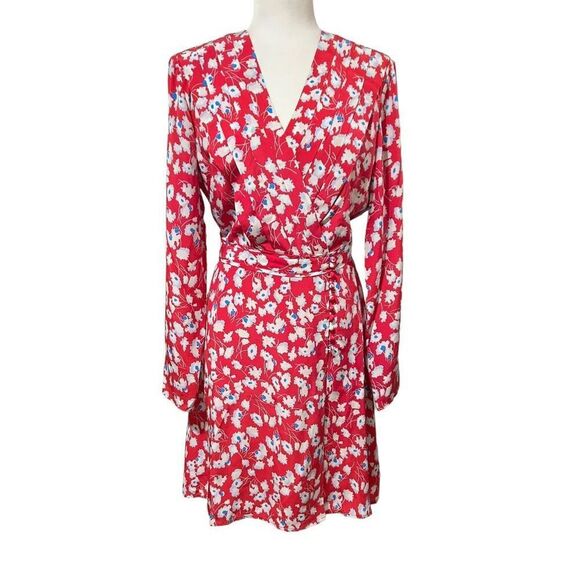 EQUIPMENT NWT Collie Lily Sz Large 100% Silk Floral Surplice Wrap Dress - Picture 2 of 15